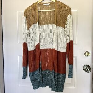 Linda Anderson Autumn Harvest Crochet Colorblock Cardigan Size L